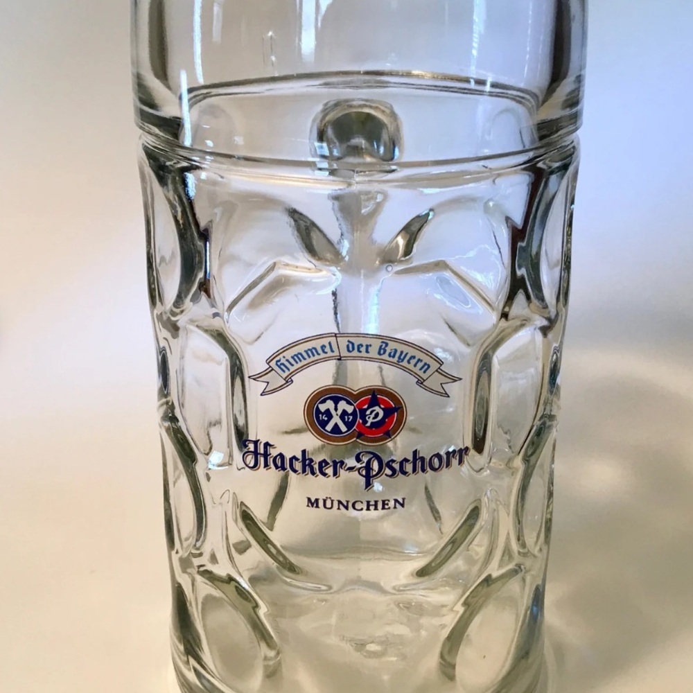 Hacker Pschorr Himmel der Bayern 1 Liter Large Dimpled Glass Beer Stein Munchen - Picture 1 of 15